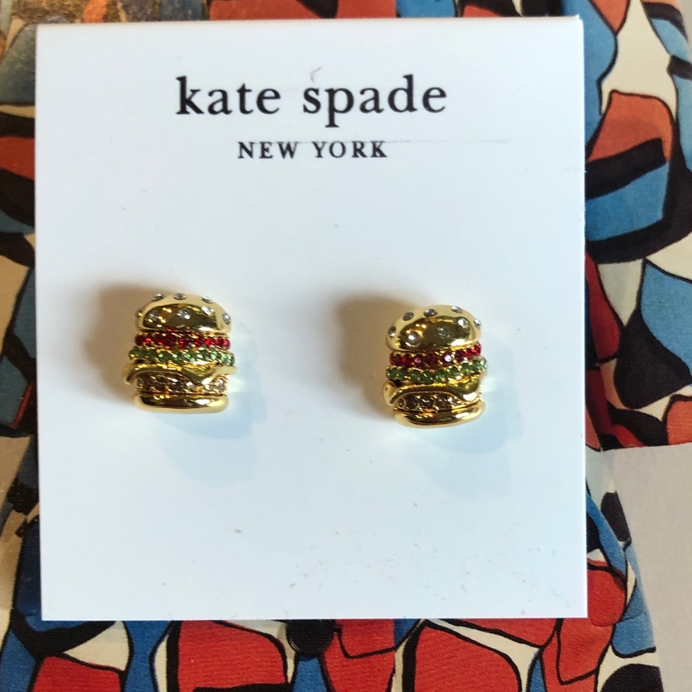 Authentic Kate Spade New on card hamburger stud earrings.